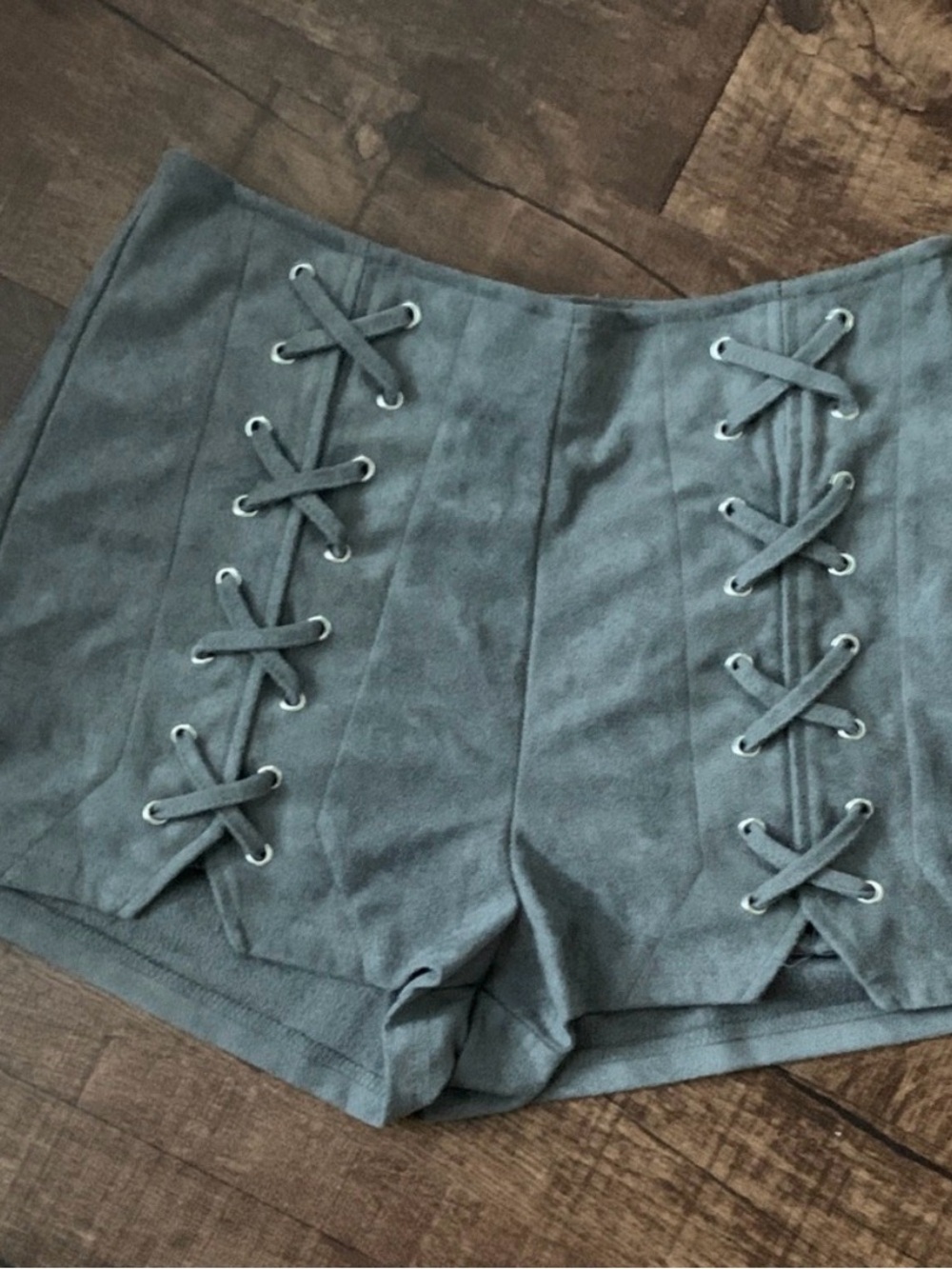 High-Waist Lace-Up Women's Suede Shorts in Slate Grey